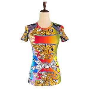 Versus Versace Womens T-Shirt Short Sleeve Baroque Pattern Multicolor SZ XXS EUC